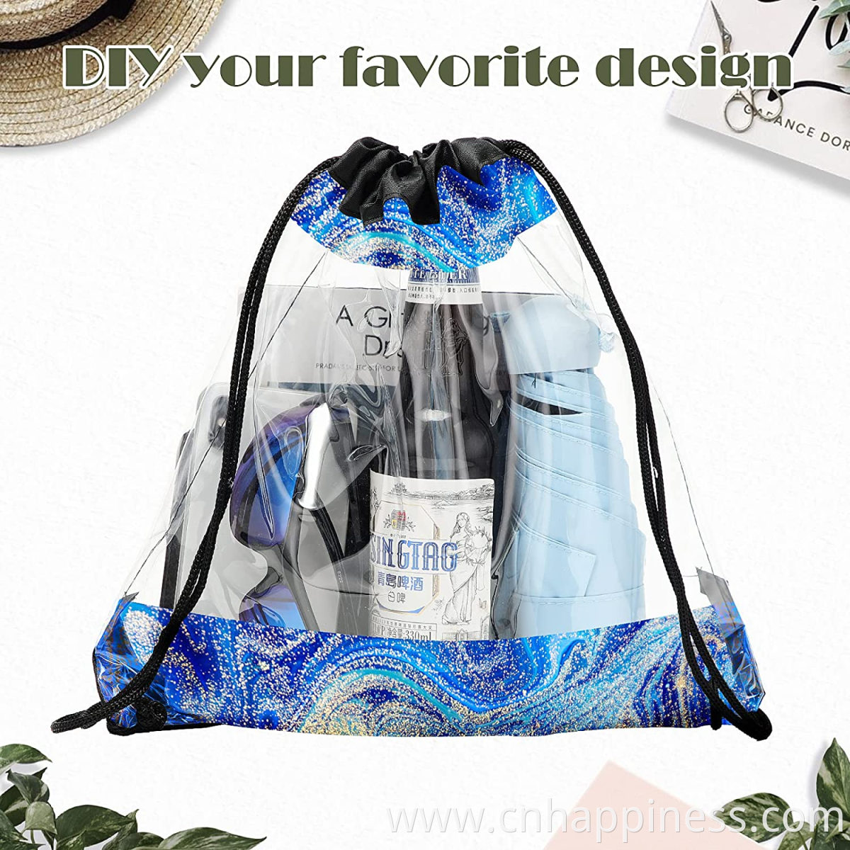 Clear PVC Bag Waterproof Travel Shoes Strong Plastic Drawstring Bag Custom logo Beach Transparent Stadium Backpack String Bag